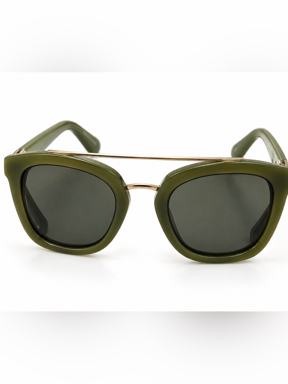 [I-SEA] Chloe Olive Green Oversized Sunglasses Gold Brow Bar Dark Lenses